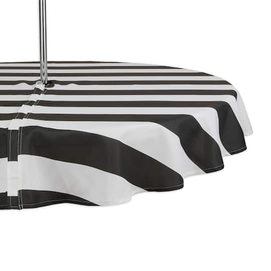 Black Cabana Stripe Print Outdoor Tablecloth with Zipper